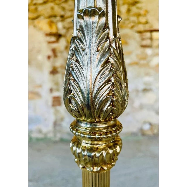 White Vintage Floor Lamp with Gilded Brass Decor, 1960s For Sale - Image 8 of 18
