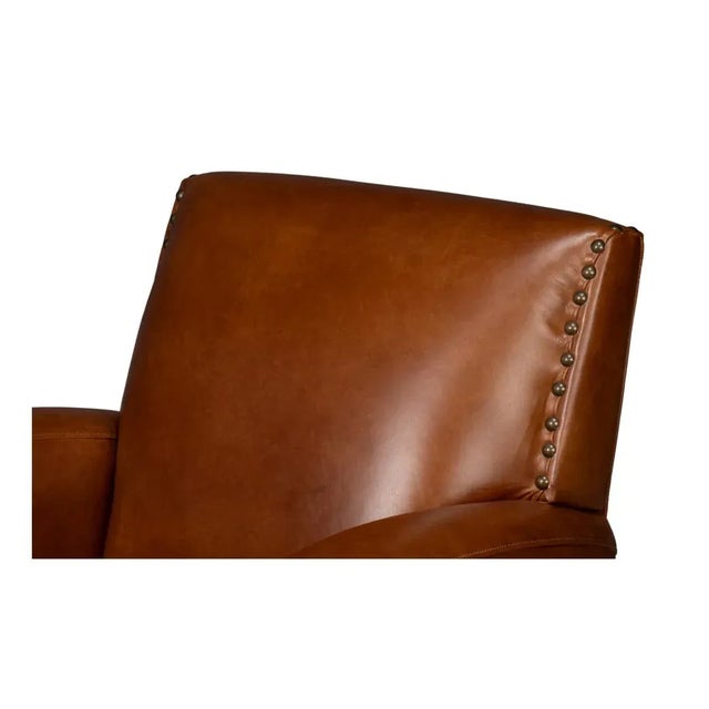 Not Yet Made - Made To Order Classic Brown Leather Swivel Armchair For Sale - Image 5 of 11