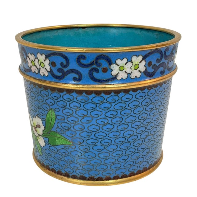 Chinese Brush Pen Holder Blue Color Cloisoné 20th Century For Sale - Image 6 of 10