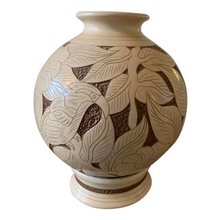 Vintage Mid 20th Century Carved Vase With Separate Base For Sale