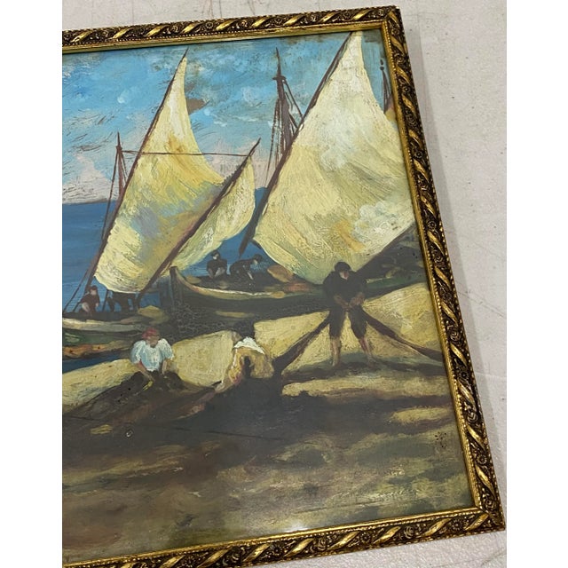 Early 20th Century "Net Menders" Original Oil Painting C.1920 A fine old Italian school oil on paper Dimensions 12.25"...