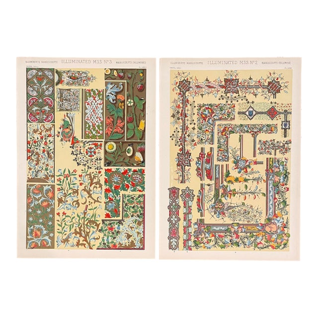 Pair of Illuminated Manuscript Chromolithographs From Grammar of Ornament by Owen Jones For Sale