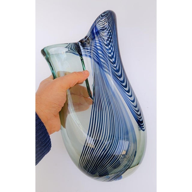 Blue 2-Mouthed Murano Glass Vase with Blue Cane Decor, 1970s For Sale - Image 8 of 13