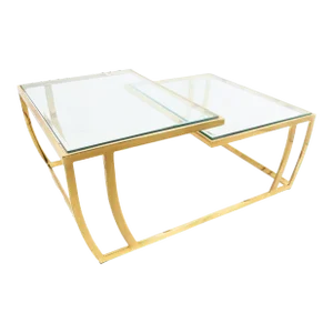 Vintage 1980s Brass and Glass 2-Tier Cocktail / Coffee Table