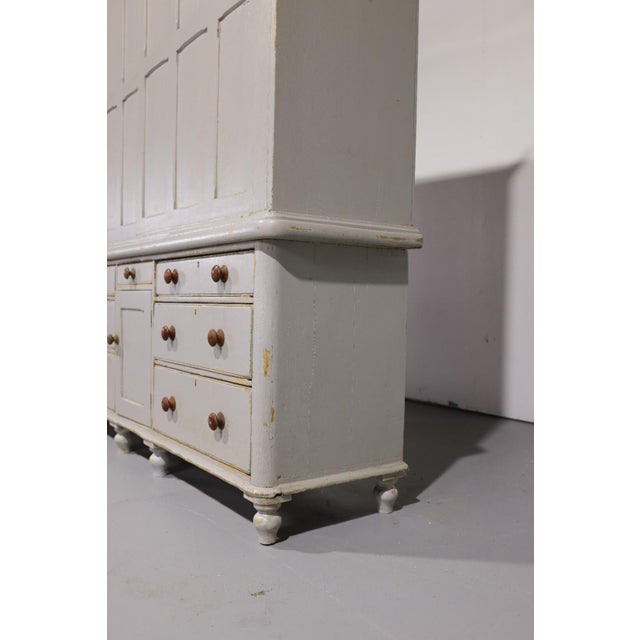 Light Gray Massive Antique English Painted Pine Housekeeper’s Cupboard Sliding Doors - Circa 1880 For Sale - Image 8 of 15