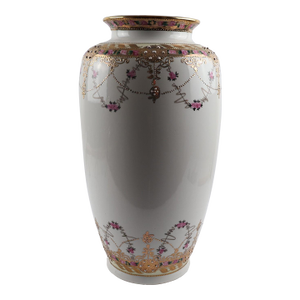 Tall Hand-Painted Porcelain Vase With Raised Gold & Jeweled Enamel, European Style, 16”