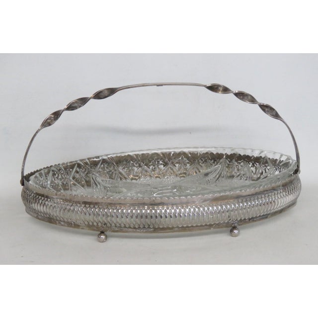1960s Mayell Queen Anne Divided Glass Dish on Footed Silver Plated Handled Stand For Sale - Image 11 of 15