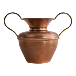 1980s Copper Vase With Brass Handles
