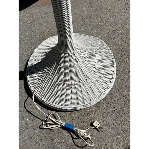 Late 20th Century Vintage White Wicker Floor Lamp With Dome Shade For Sale - Image 5 of 14
