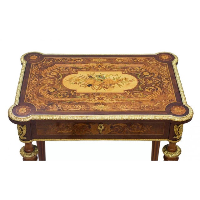 French Writing Desk with Marquetry and Gilt Bronze Mounts For Sale - Image 5 of 9