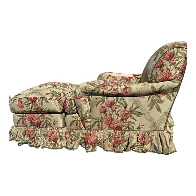 Authentic George Smith English Roll Arm Club Chair & Ottoman – Handmade in England For Sale