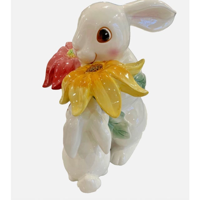 Farmhouse Easter Cookie Jar - Fitz & Floyd "Bunny Blooms" Retired Ceramic Cookie Jar, 2003 For Sale - Image 3 of 11
