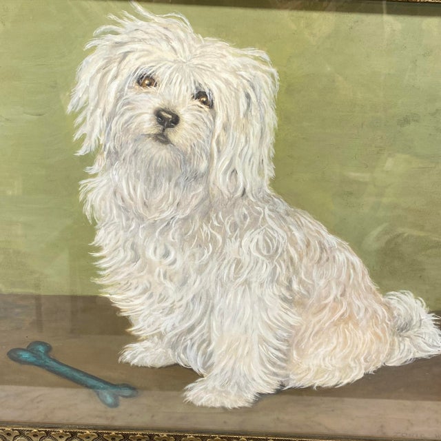 Mid 20th Century Large Signed English Portrait of a White Maltese Terrier Dog For Sale - Image 4 of 11