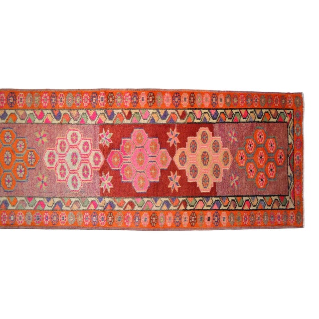 1970s Hand Knotted Pink and Orange Runner For Sale - Image 10 of 12