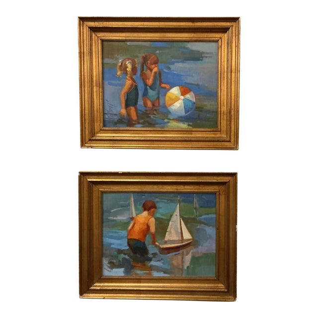 Vicki McMurry "Sail Away" and "Should We" Oil on Canvas Applied to Board - Set of 2 For Sale