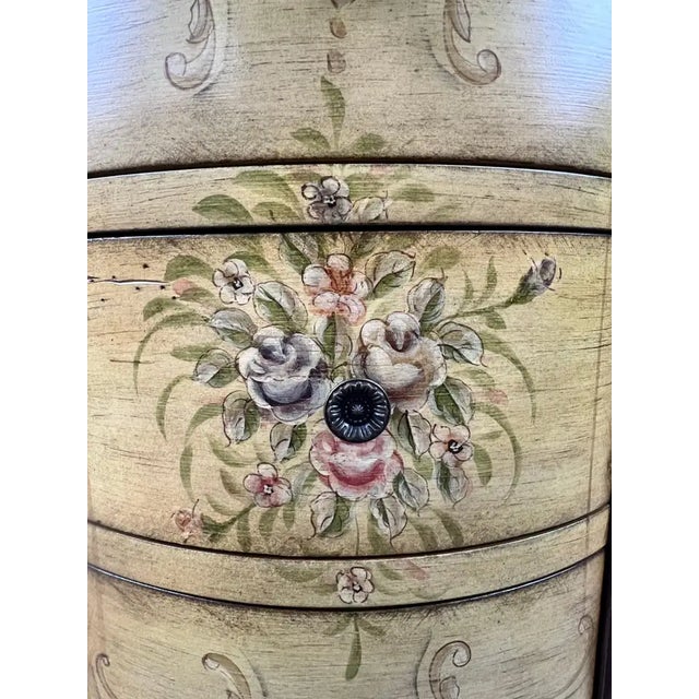 Louis XV Style French Provincial Hand Painted Oval Shaped Nightstand, a Pair For Sale - Image 10 of 18