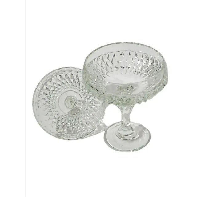 Indiana Glass Company Vintage Indiana Glass Clear Diamond Point Lidded Compote For Sale - Image 4 of 9