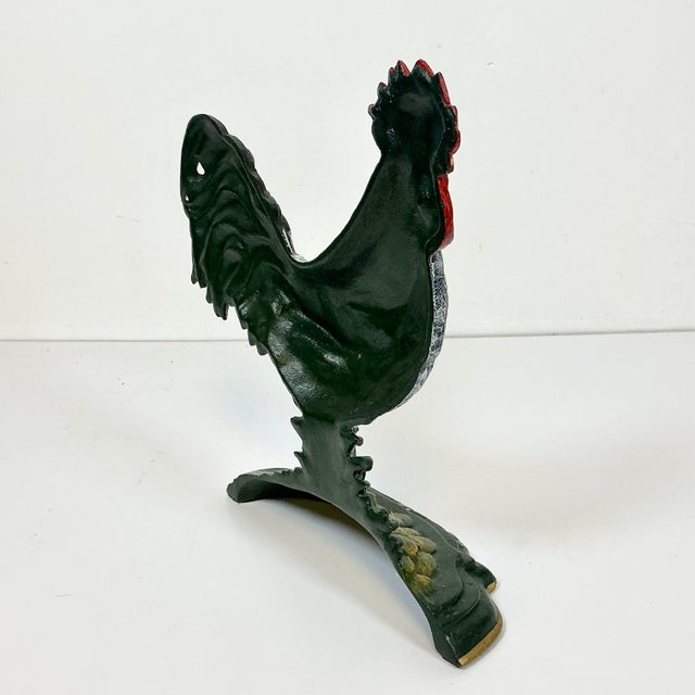 1950s Vintage Americana Arts & Crafts Farmhouse Cast Iron Rooster/Chicken Doorstop. For Sale - Image 11 of 12