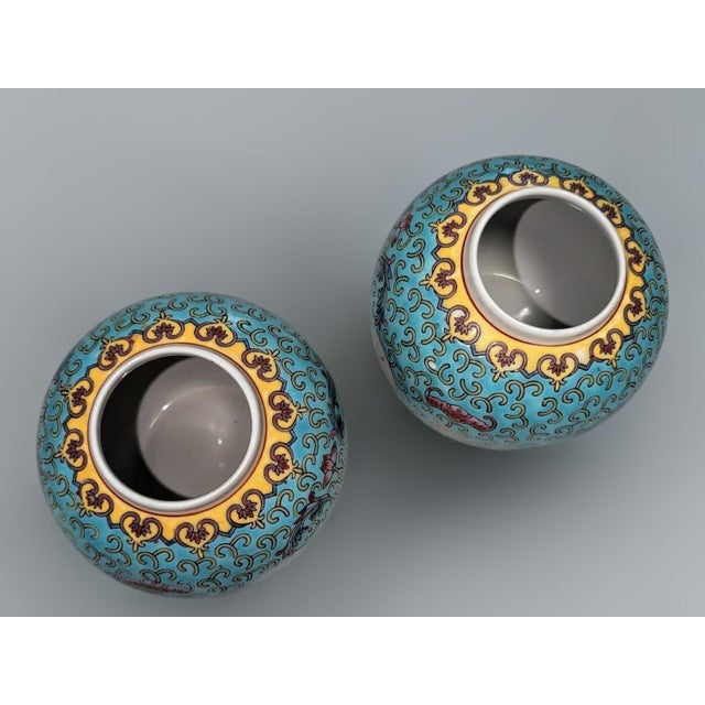 Chinese Famille Rose Turquoise "Mun Shou" Longevity Ginger Jars - A Pair For Sale - Image 9 of 11