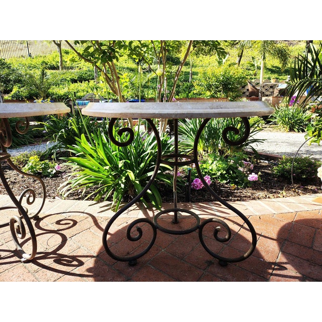 A Pair of Travertine Stone Top Iron Side Tables For Sale - Image 11 of 18