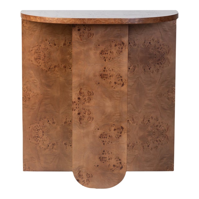 Late 20th Century Burlwood Demilune Console For Sale