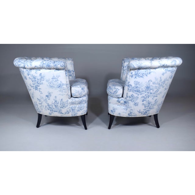 Swedish Art Deco Barrel Bergere Chairs, 1920's French Toile For Sale - Image 9 of 15