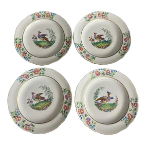 Antique Copeland Spode Plate With Exotic Bird - Set of Four