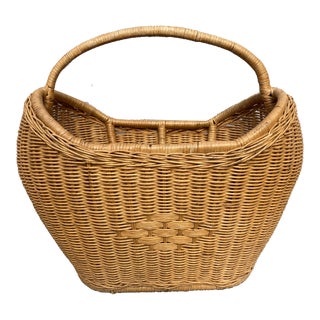 Vintage Large Wicker Storage Basket With Handle For Sale