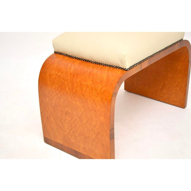 Brown Art Deco Birds Eye Maple and Leather Stool, 1930s For Sale - Image 8 of 10