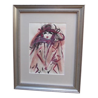 Girl in the Hat, 1960s, Watercolour For Sale