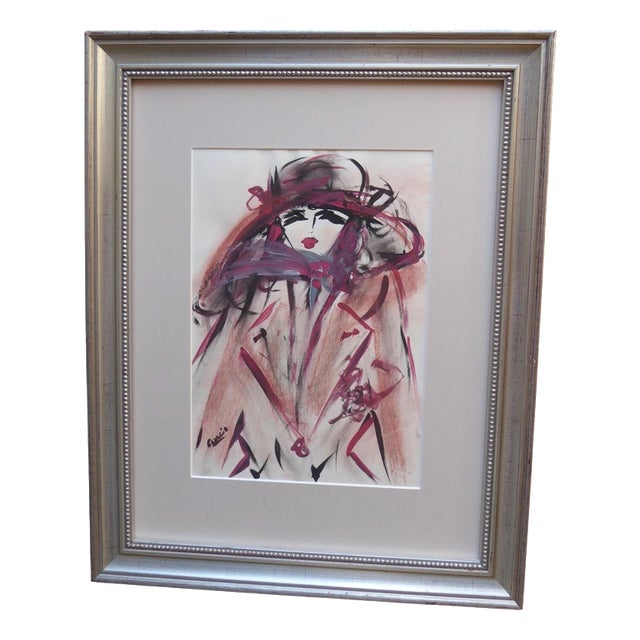Girl in the Hat, 1960s, Watercolour For Sale