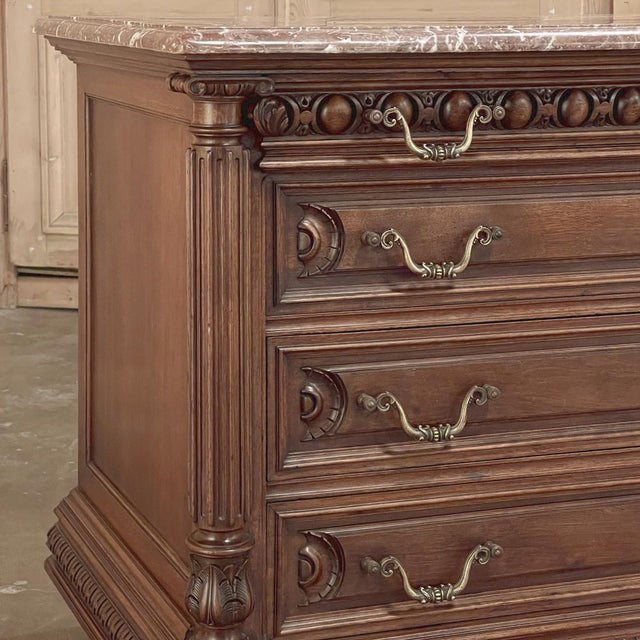 19th Century French Henri II Marble Top Walnut Commode For Sale - Image 13 of 17