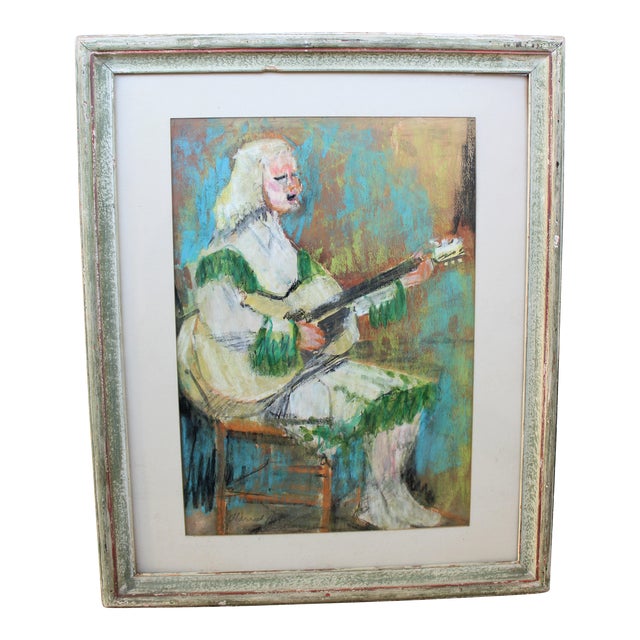 Signed 1951 French Inspired Drawing "The White Headed Girl" For Sale