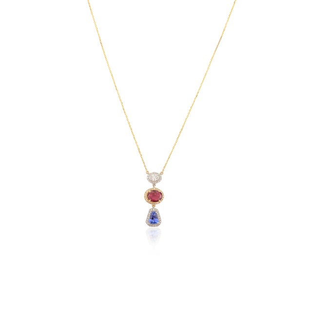 Not Yet Made - Made To Order Multi Sapphire & Diamond Charm 18k Gold Chain Pendant Necklace For Sale - Image 5 of 10