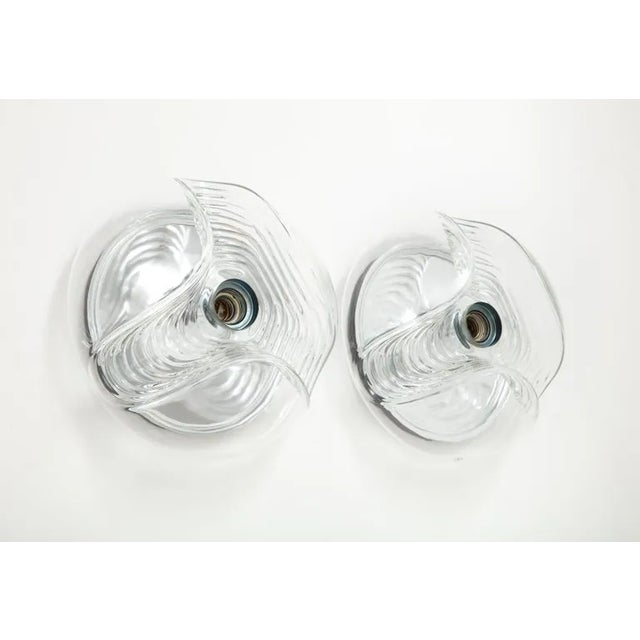 Pair of Extra large 1970's Wave lights by Peill & Putzler The waved / ribbed molded glass form has a single light source...