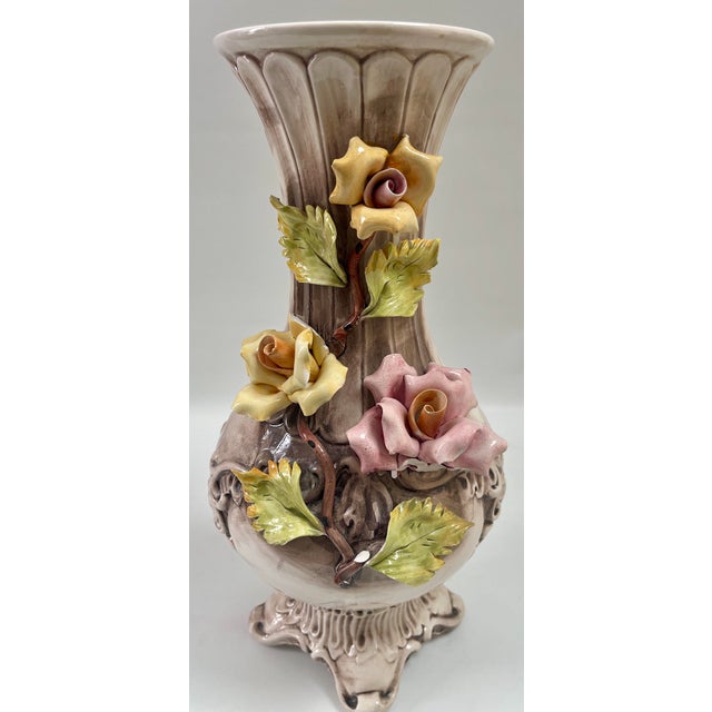 Tall Vintage Capodimonte Porcelain Floral Vase, Made in Italy For Sale - Image 10 of 10