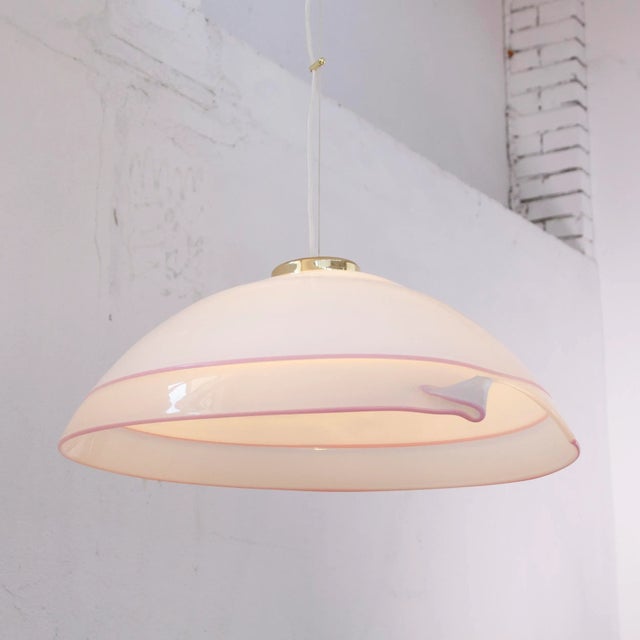 1980s Large Italian Ceiling Lamp in White Murano Glass with Pink Gray Finishes, 1980s For Sale - Image 5 of 12
