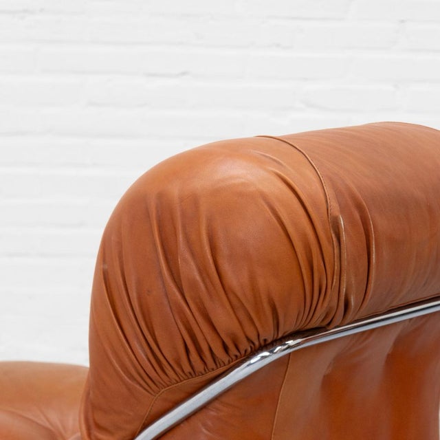 Cognac Leather Corolla Lounge Chair by I.P.E., 1970s For Sale - Image 9 of 13