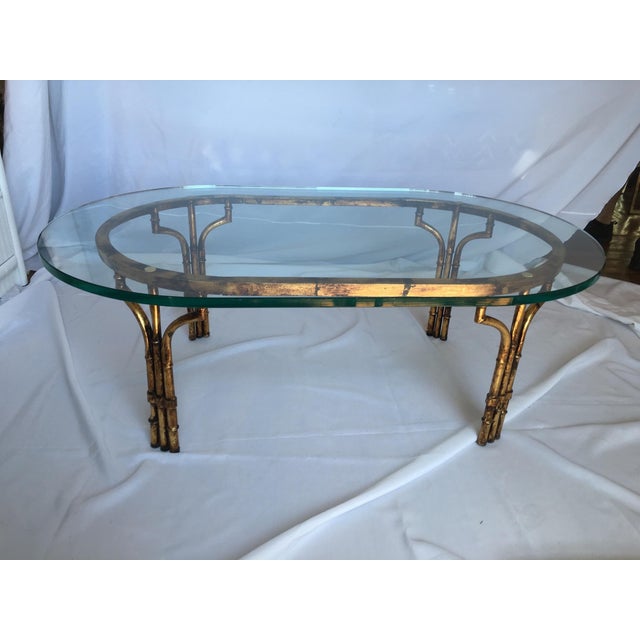 Vintage Faux Bamboo Brass Coffee Table With Glass Top For Sale - Image 4 of 7