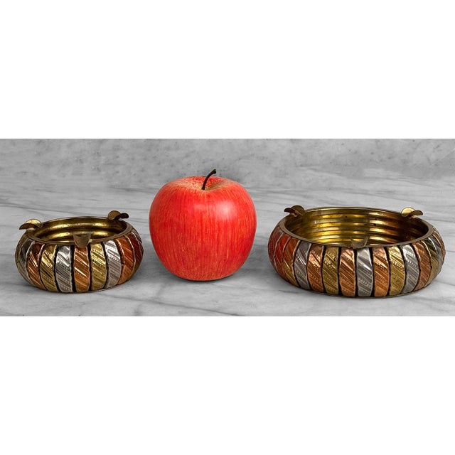 A Pair of Moorish Brass & Copper Nesting Ashtrays, c. Late 20th Century - Pairs Nicely with Many Traditional & Eclectic...