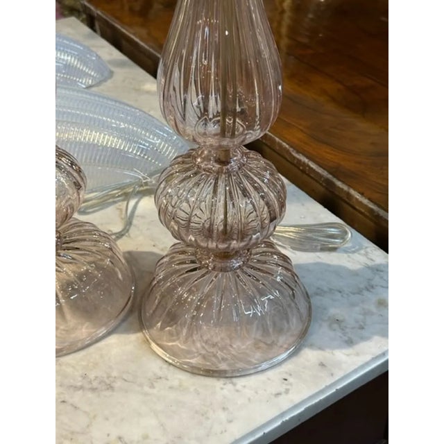 Early 21st Century Pair of Pink Murano Glass Lamps For Sale - Image 5 of 8