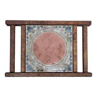 Arts & Crafts Wooden Tile Stand With Hand-Painted Ceramic Tile Trivet C. 1920s–1940s For Sale