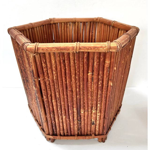 Boho Chic Large Vintage Bamboo Planter Cachepot - Coastal Boho Rattan Style Plant Holder For Sale - Image 3 of 8