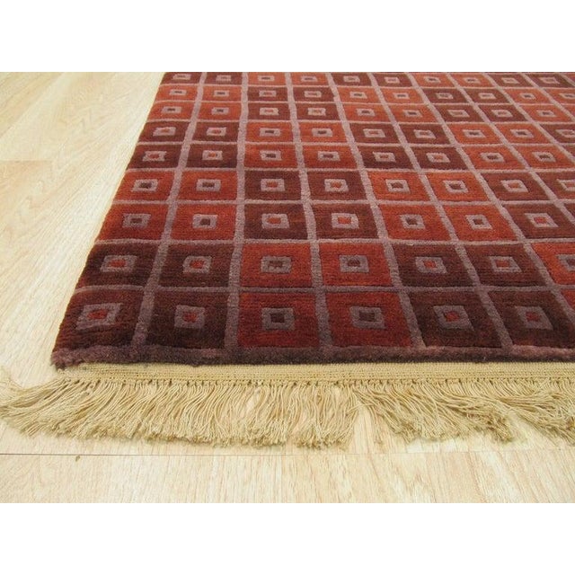 Contemporary Standard Size Red Hand-Knotted Wool Boxed Checkerboard Geometric Carpet Rug For Sale - Image 3 of 3
