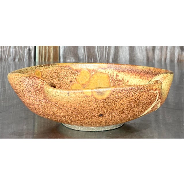 Goldenrod Vintage Boho Studio Pottery Bowl For Sale - Image 8 of 12