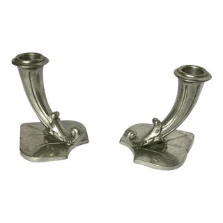 Swedish Art Deco Pewter Candle Holders From Gab Tenn - A Pair For Sale