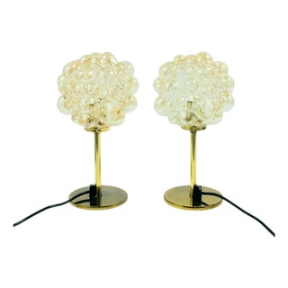 Mid-Century Bubble Glass and Brass Table Lamps by Helena Tynell, Germany, 1960s, Set of 2 For Sale