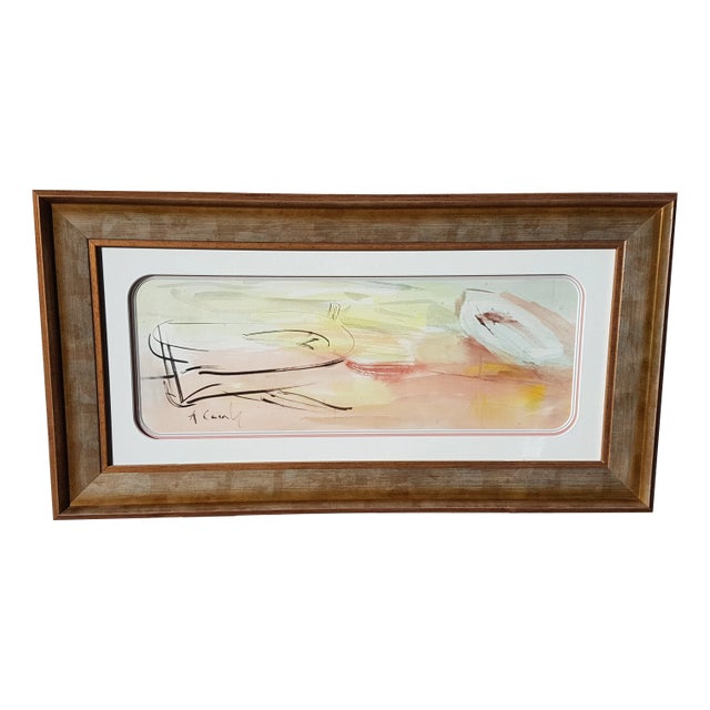 Amadeu Casals, Abstract Composition Drawing, Watercolor on Paper, Framed For Sale