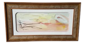 Amadeu Casals, Abstract Composition Drawing, Watercolor on Paper, Framed
