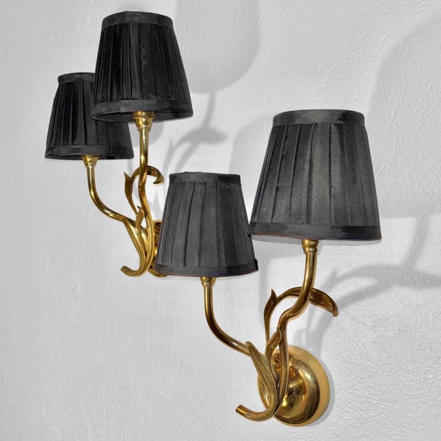 Mid-Century Modern Vintage Wall Lamps in Brass with Leafs from Bröderna Malmströms Metallvarufabrik, 1950s, Set of 2 For Sale - Image 3 of 11
